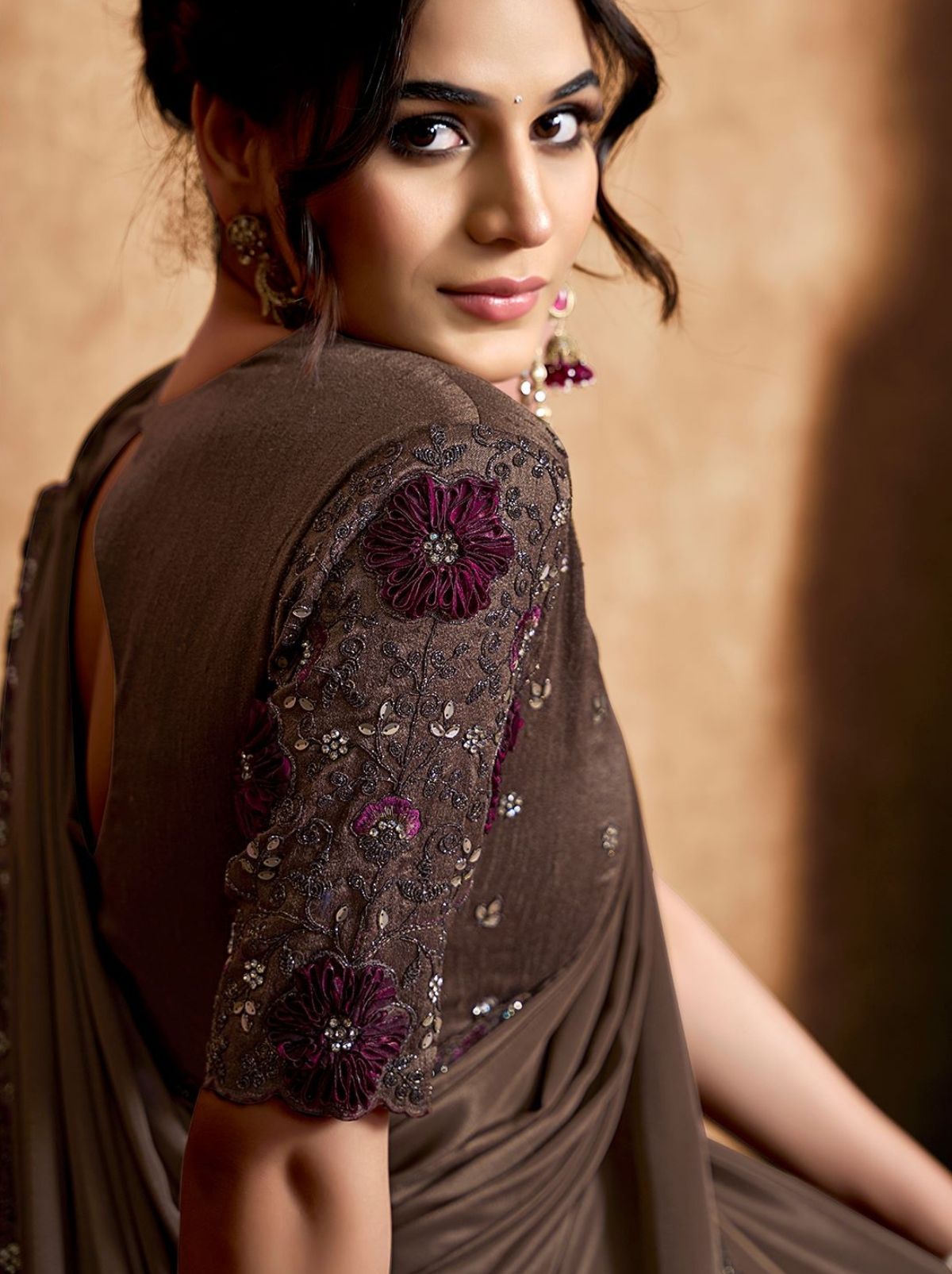 Espresso Brown Premium Reception Wear Saree With Unstitched Blouse