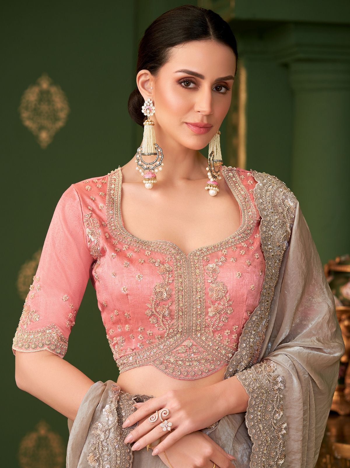 Light  Brown Regal Designer Georgette Silk Saree for Brides