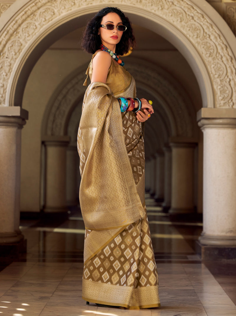 Tawny Brown Premium Tissue Silk Festive Saree