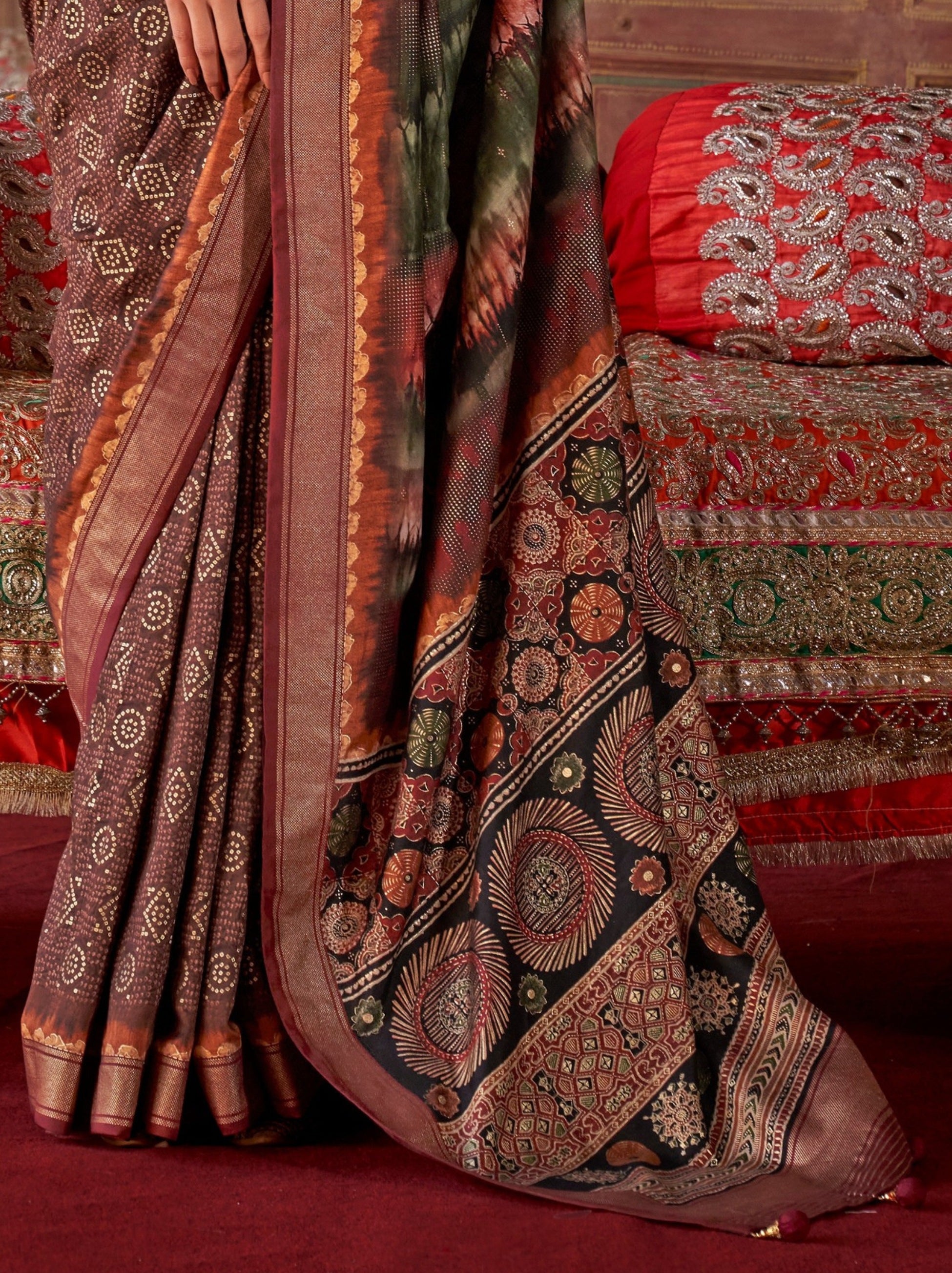 Hickory Brown Fancy Silk Celebration Saree - TrendOye