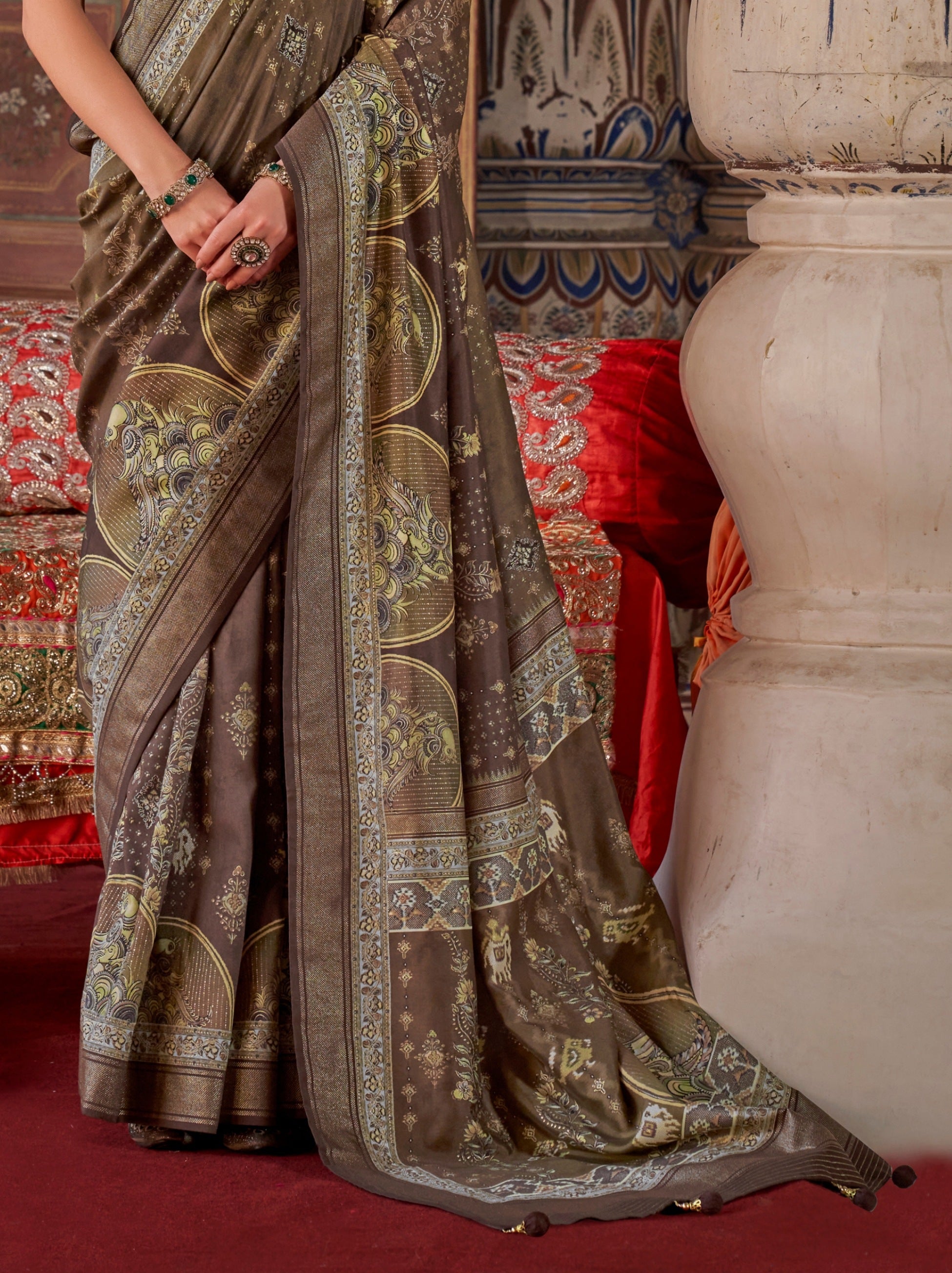 Espresso Brown Fancy Silk Celebration Saree - TrendOye