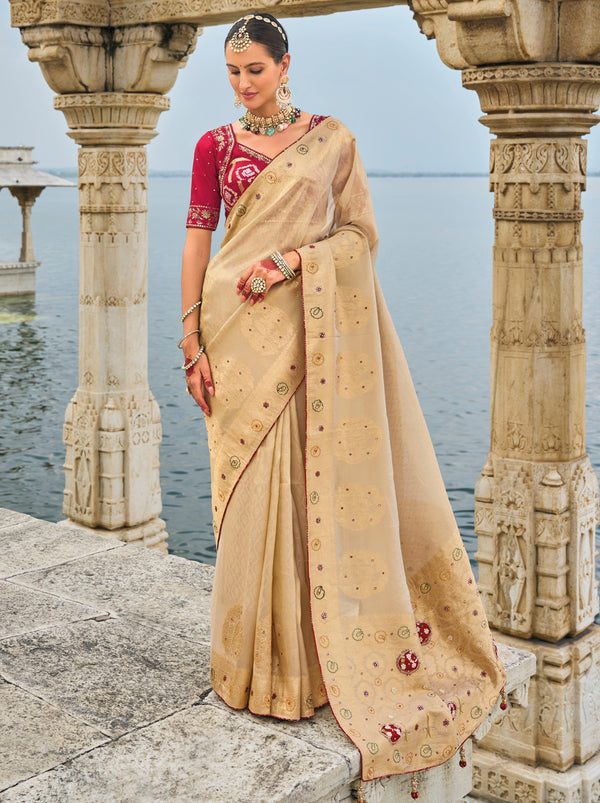 Sand Brown Wedding Designer Saree