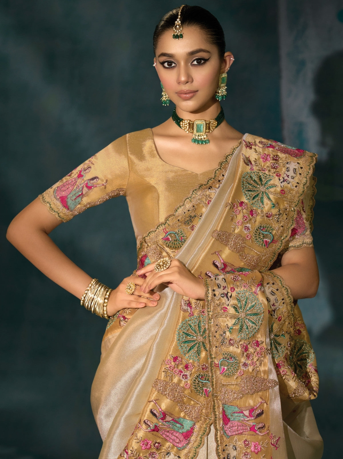 Cream Wedding Designer Soft Silk Saree With Blouse Piece