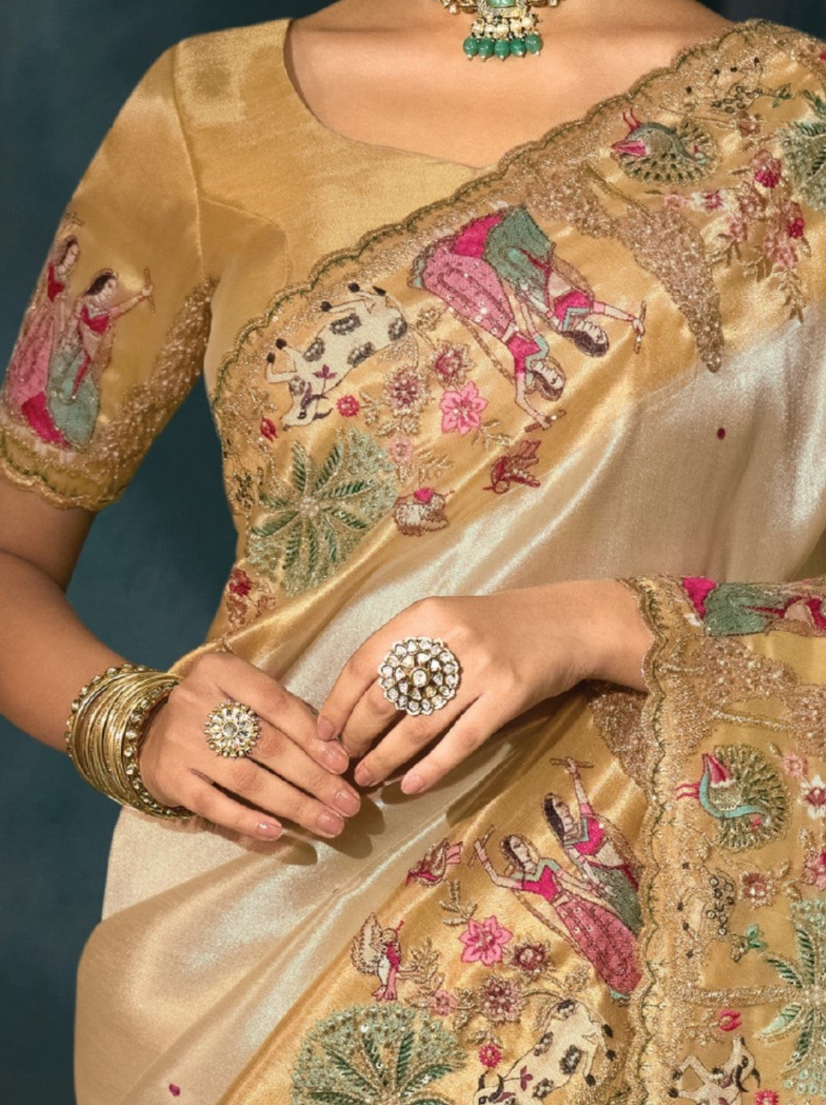 Cream Wedding Designer Soft Silk Saree With Blouse Piece