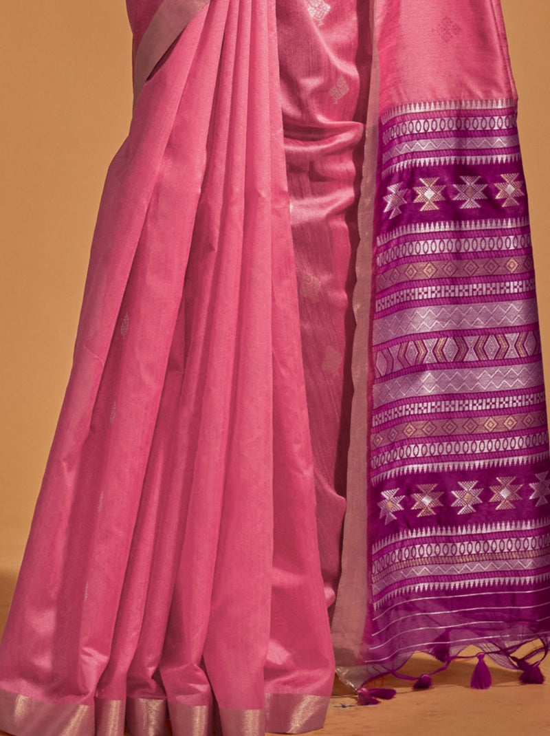 Punch Pink Designer  Silk Blended Saree - TrendOye
