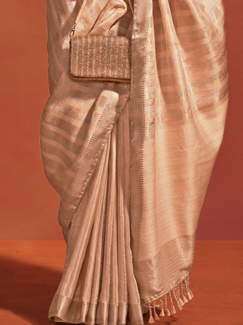 Handwoven Bavarain Cream Silk Saree - TrendOye