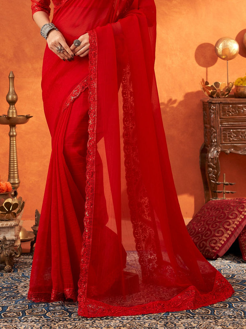 Crimson Red Premium Ethnic Designer Saree