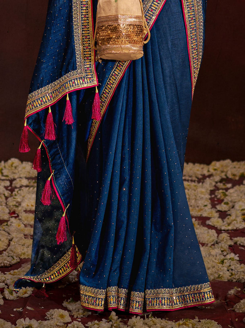 Denim Blue Fine Ethnic Designer Silk Saree