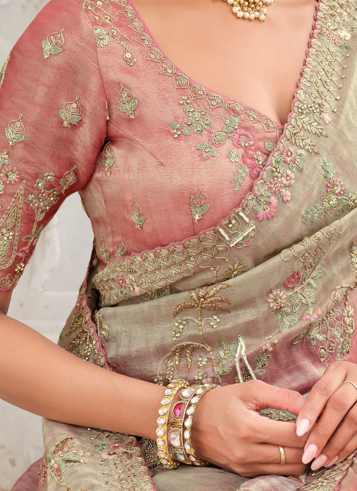 Dual-Tone Pink Designer Premium Silk Saree With Heavy Work - TrendOye