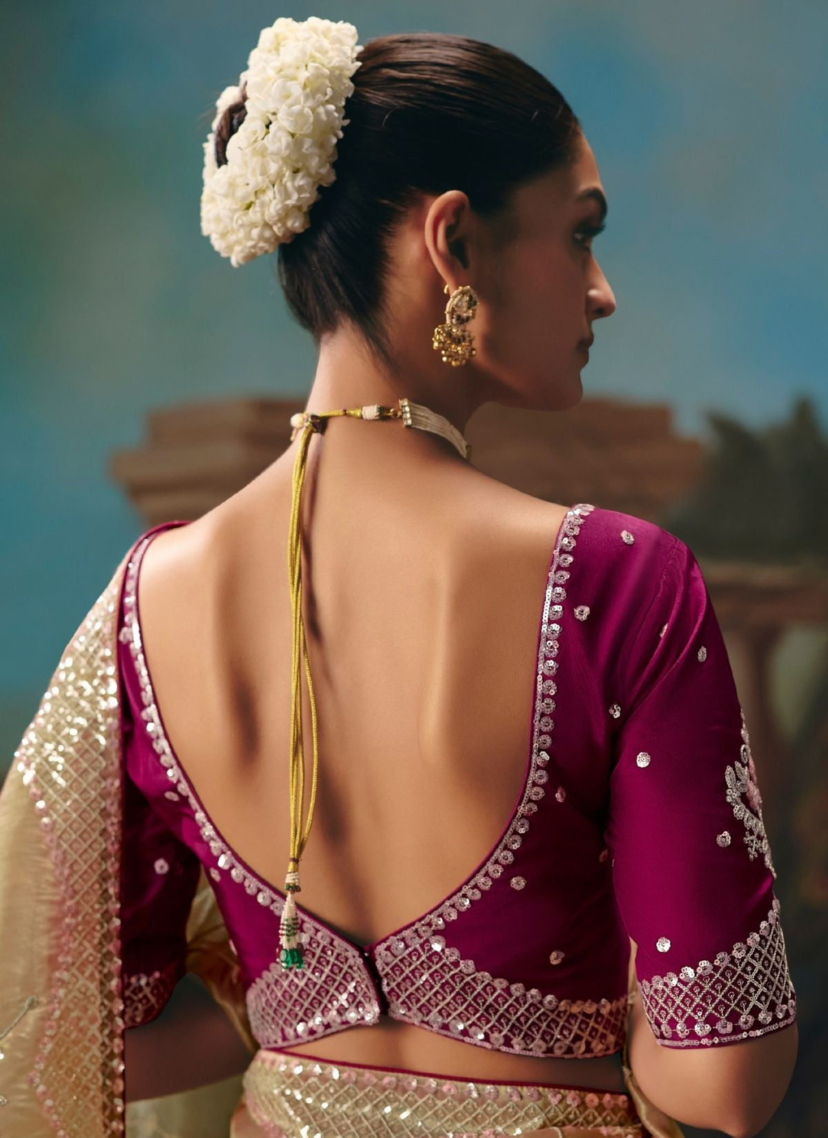 Dual Tone Pink-Green Celebration Fancy Saree With Premium Blouse Piece - TrendOye