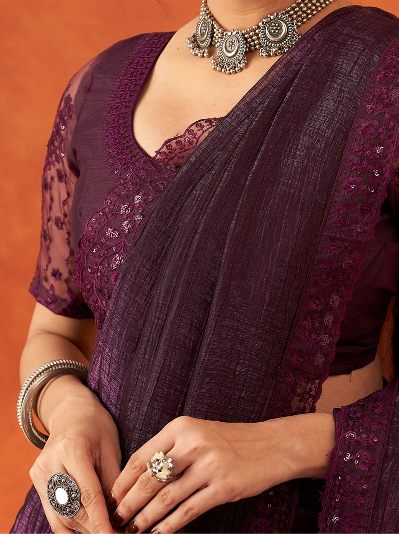 Eggplant Violet-Purple Premium Ethnic Designer Saree