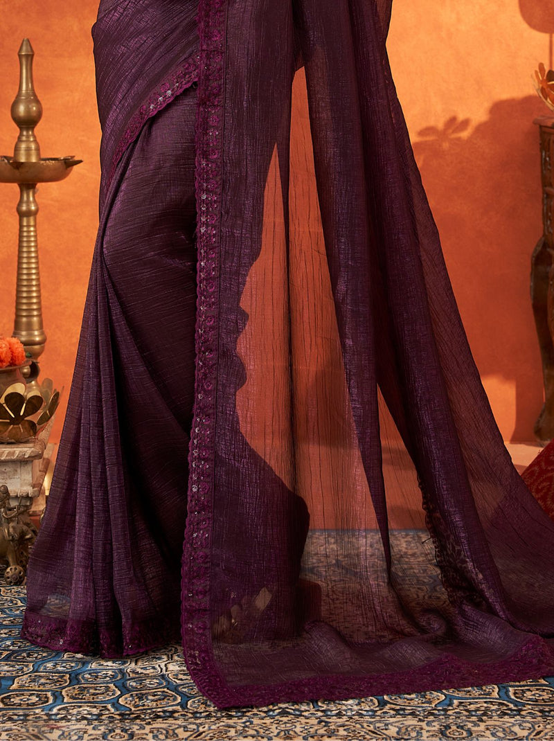 Eggplant Violet-Purple Premium Ethnic Designer Saree