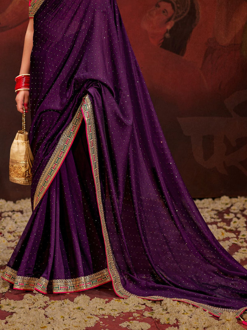 Eggplant Violet Fine Ethnic Designer Silk Saree