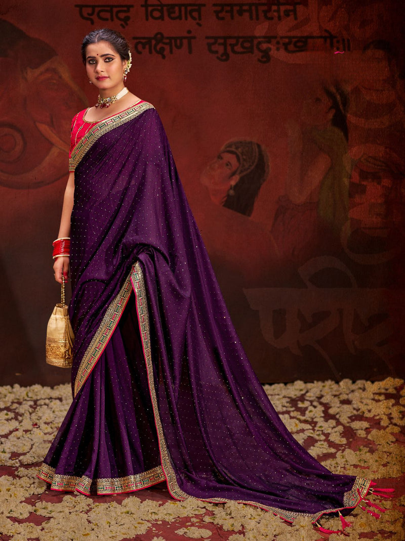 Eggplant Violet Fine Ethnic Designer Silk Saree - TrendOye