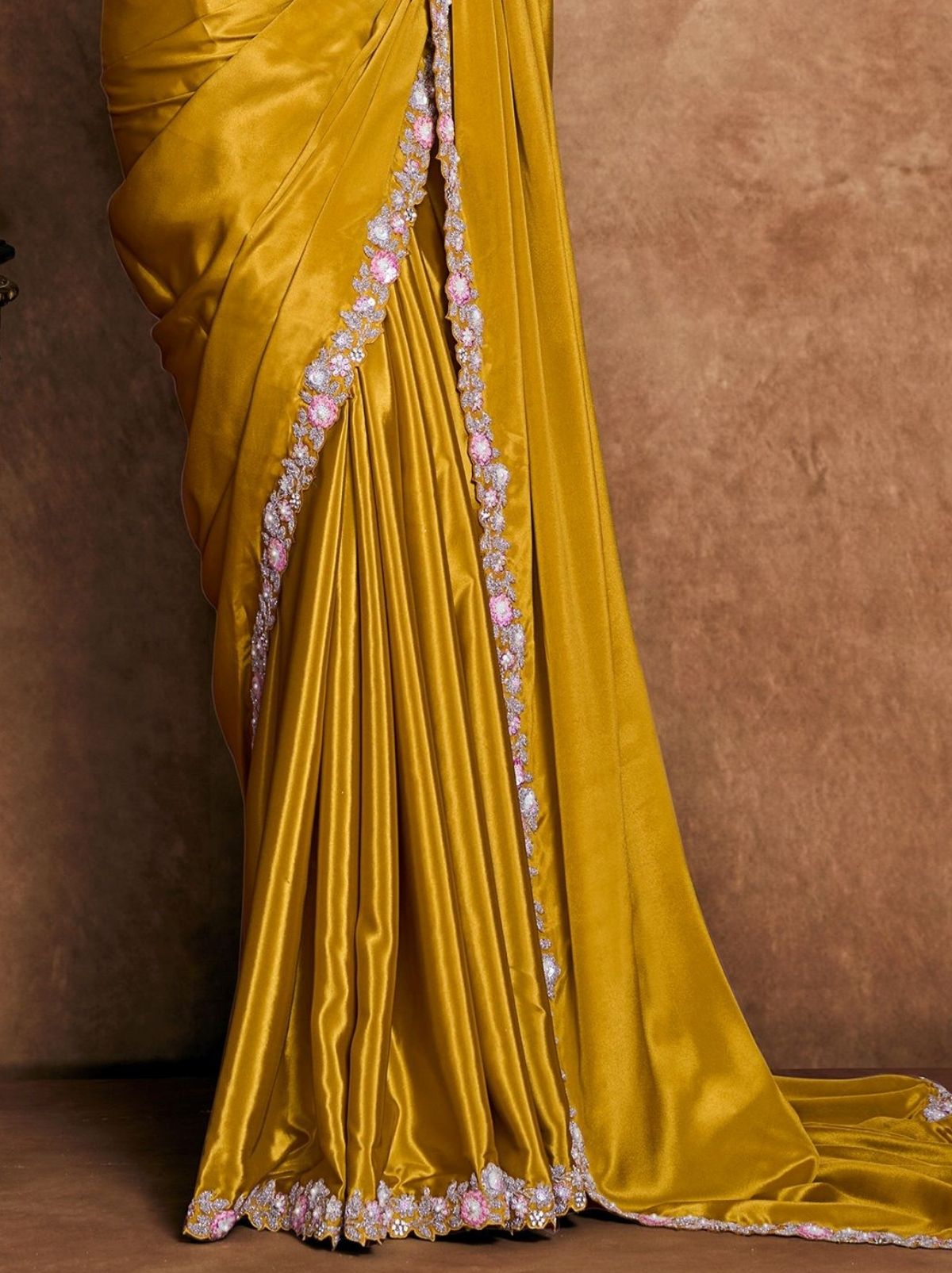 Golden Designer Party Wear Saree With Blouse Piece