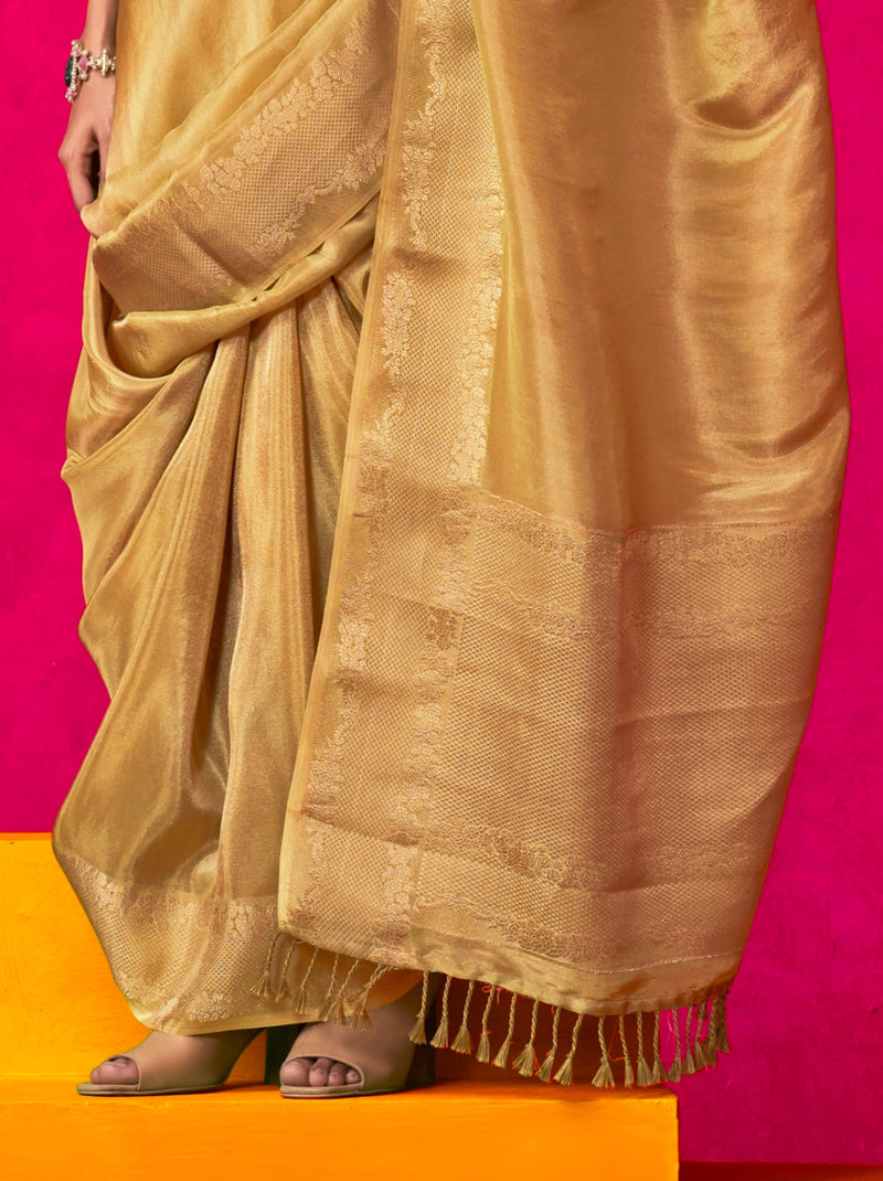 Golden Tissue Silk Party Saree