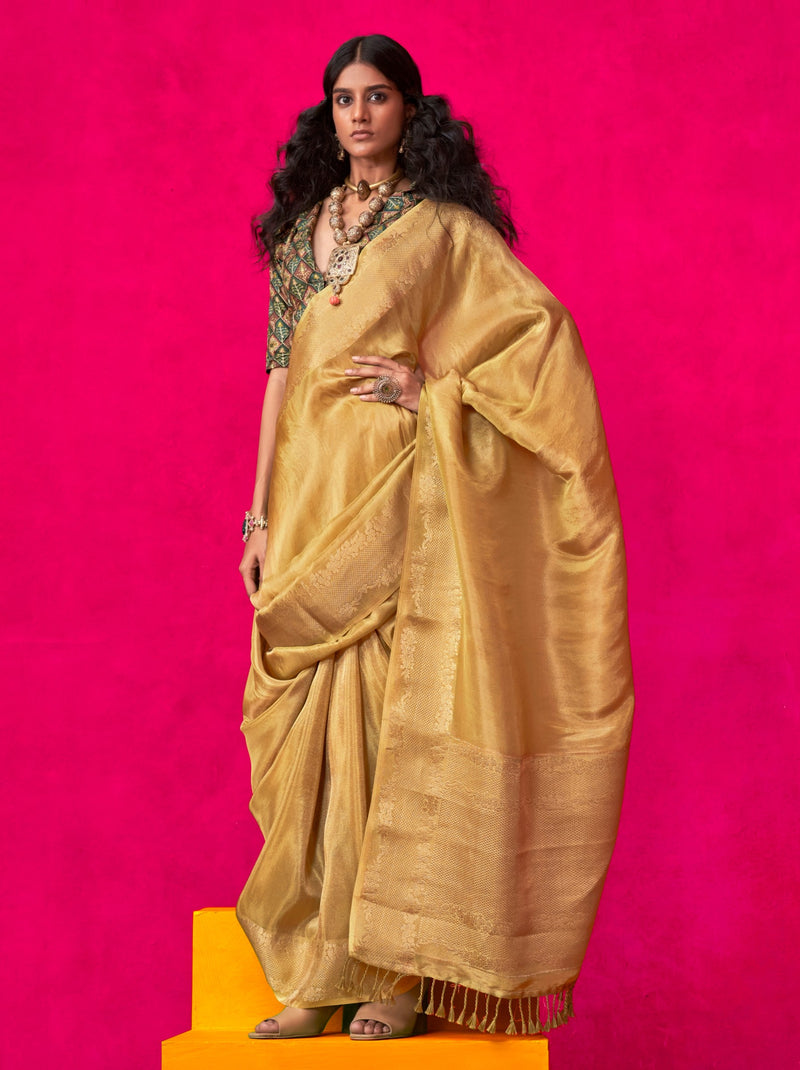 Golden Tissue Silk Party Saree