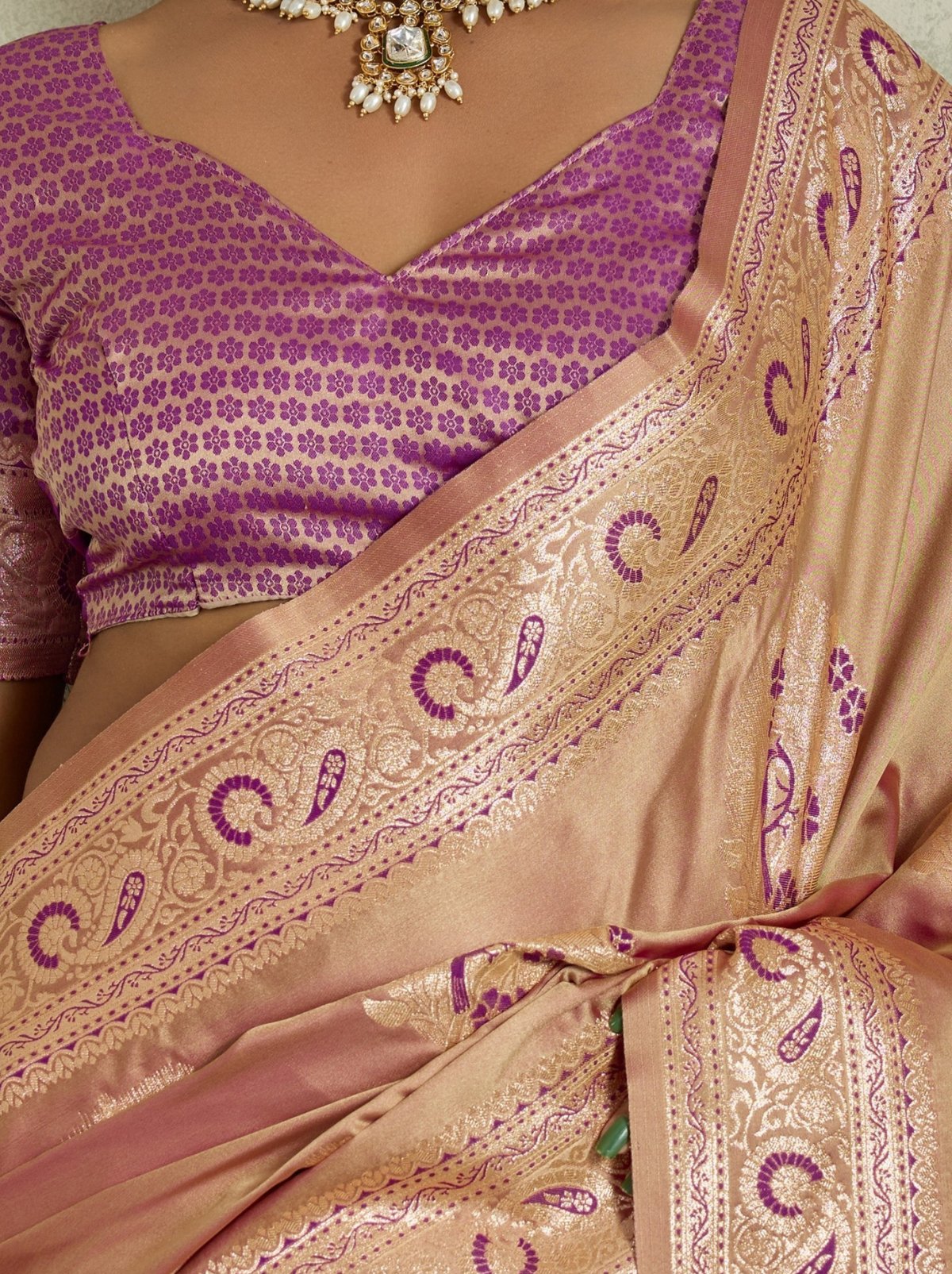 Gold Luxurious Satin Silk Saree With Blouse Piece