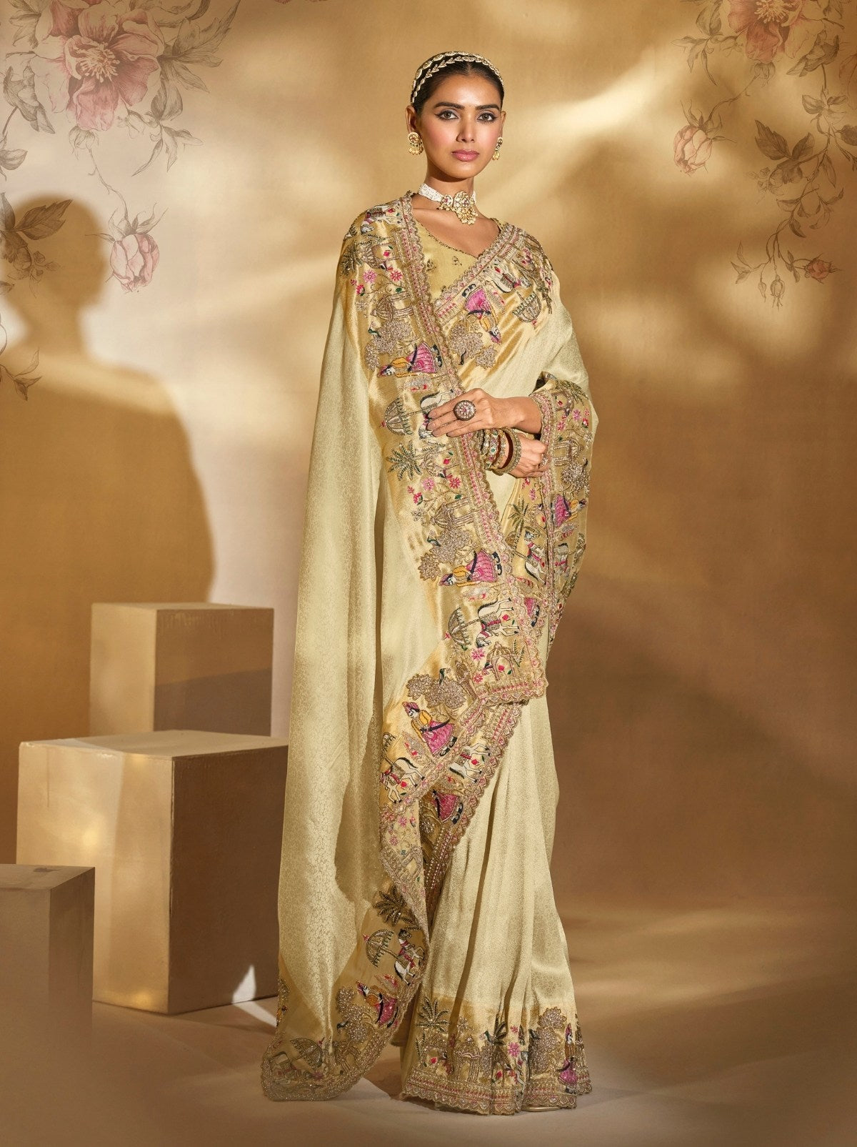 Golden Elite Soft Silk Saree With Zari Work