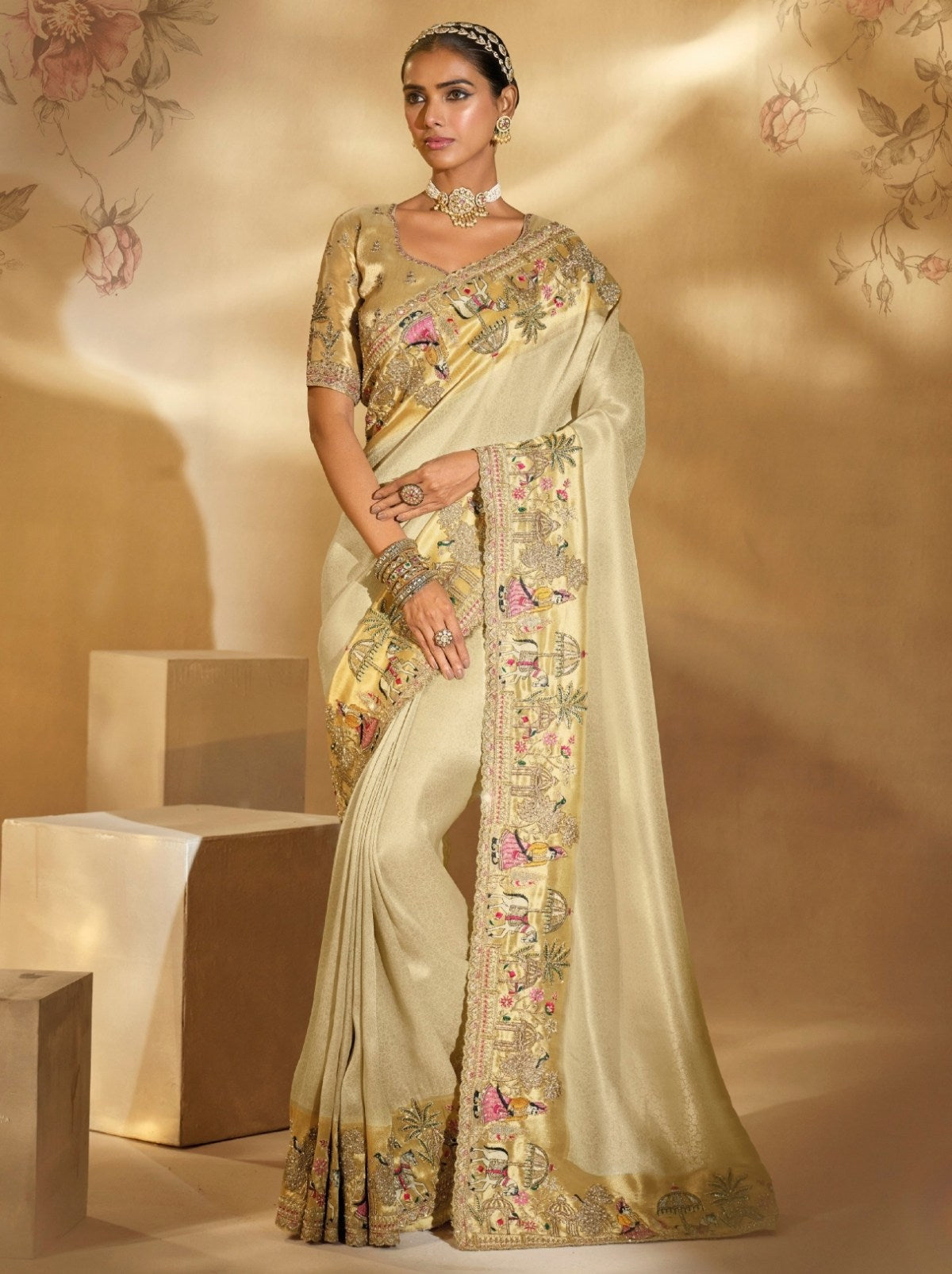 Golden Elite Soft Silk Saree With Zari Work