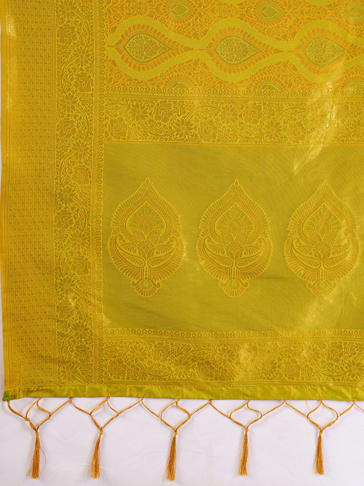 Golden Yellow Kanjivaram Silk Saree with Intricate Gold Zari