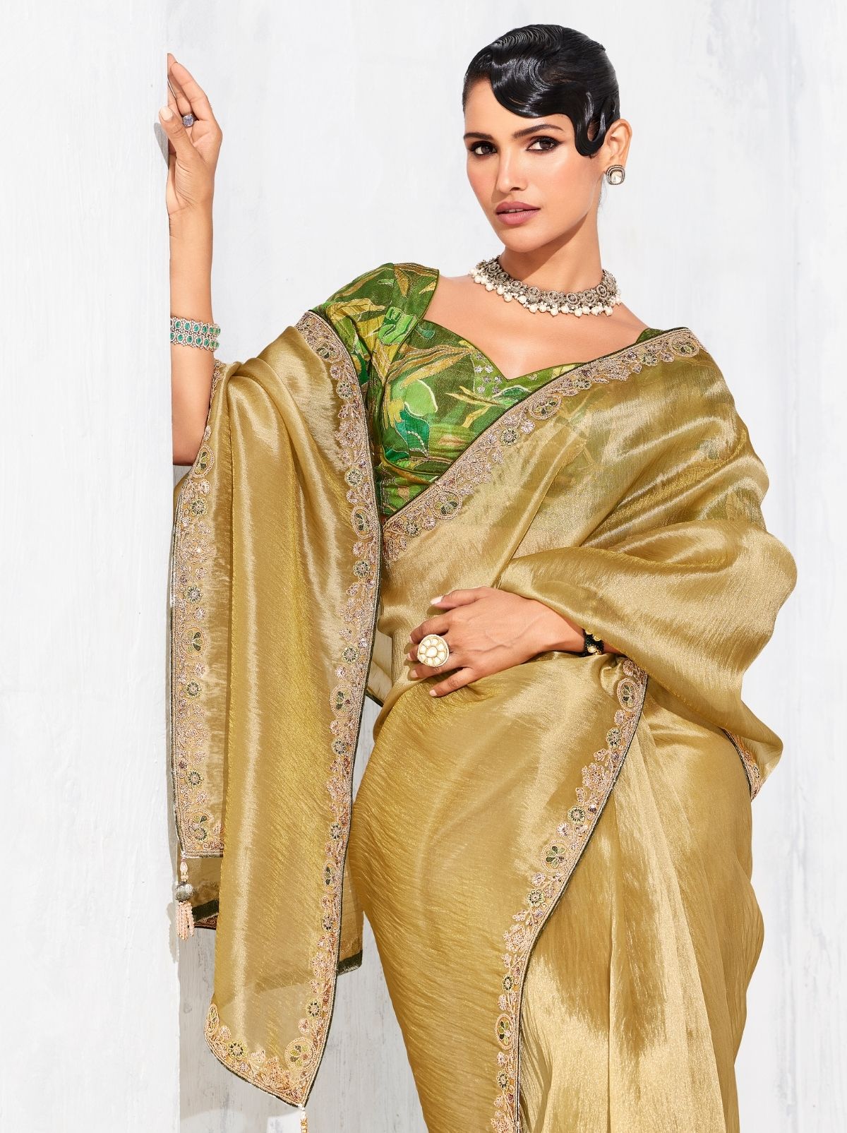 Golden Premium Fancy Silk Saree for Special Occasions
