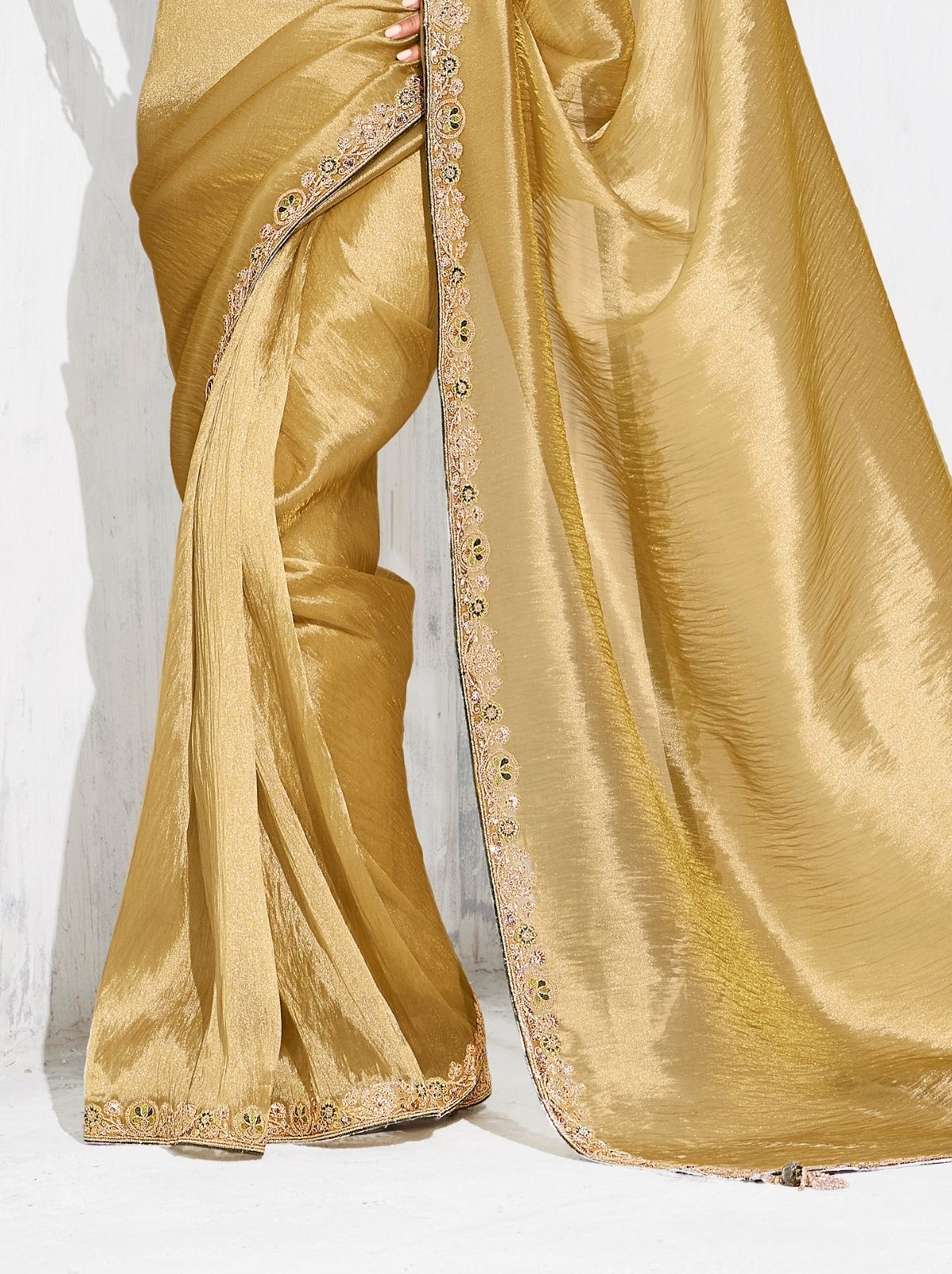 Golden Premium Fancy Silk Saree for Special Occasions