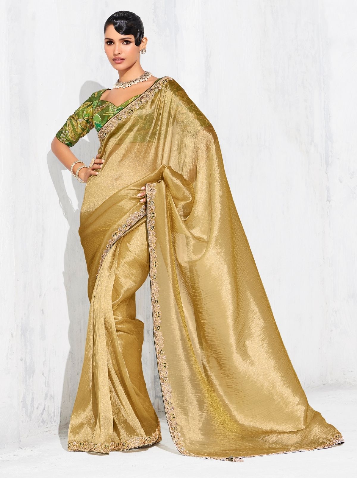 Golden Premium Fancy Silk Saree for Special Occasions