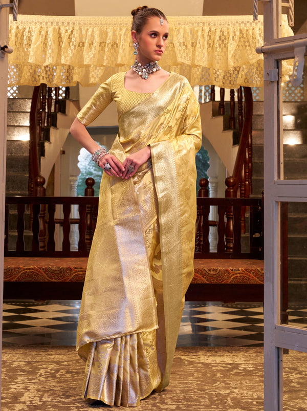 Golden Soft Silk Designer Saree With Soft Zari Work - TrendOye