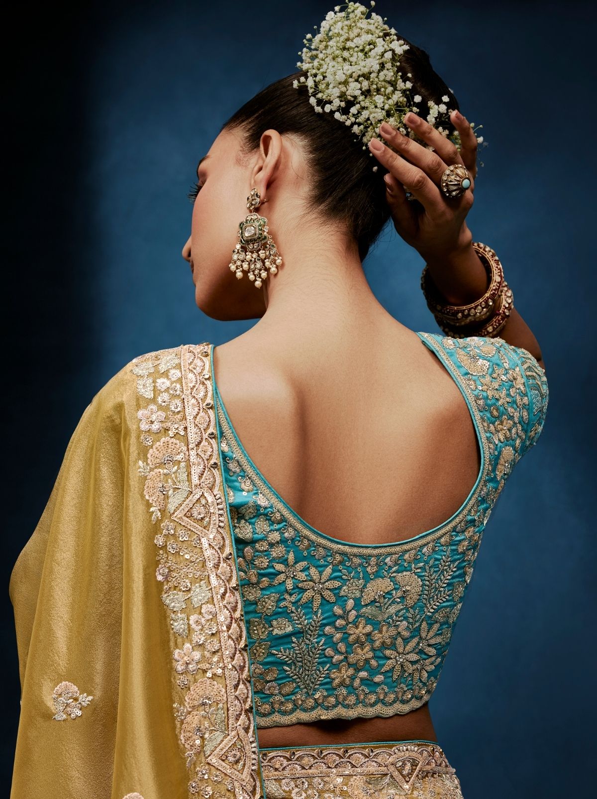 Golden Premium Sequin Embellished Designer Saree With Blouse - TrendOye