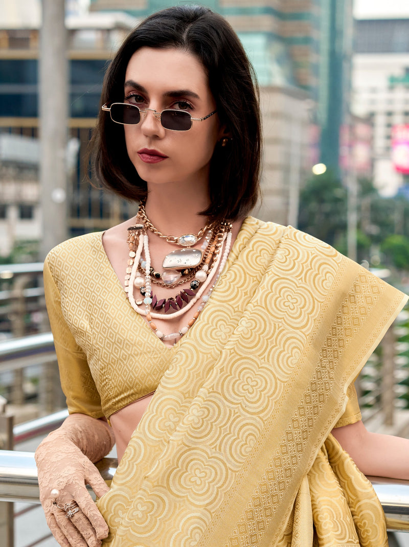 Golden Kanjivaram Festive Saree