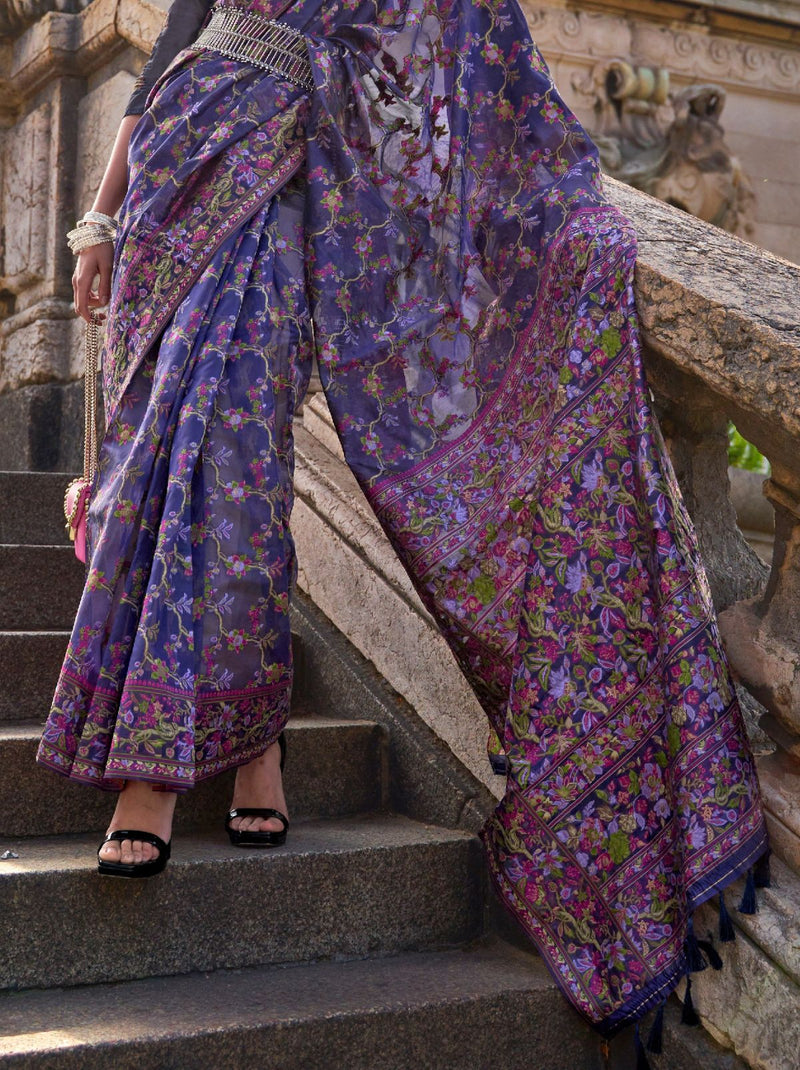 Grape Violet-Purple Premium Organza Designer Saree