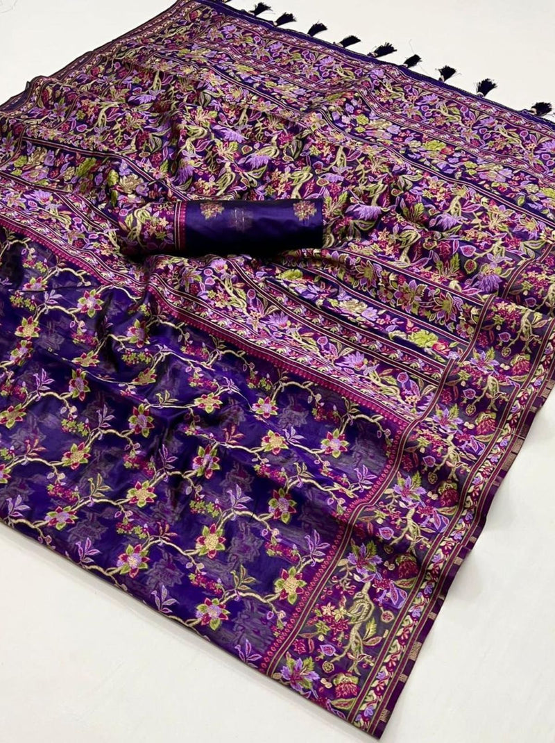 Grape Violet-Purple Premium Organza Designer Saree