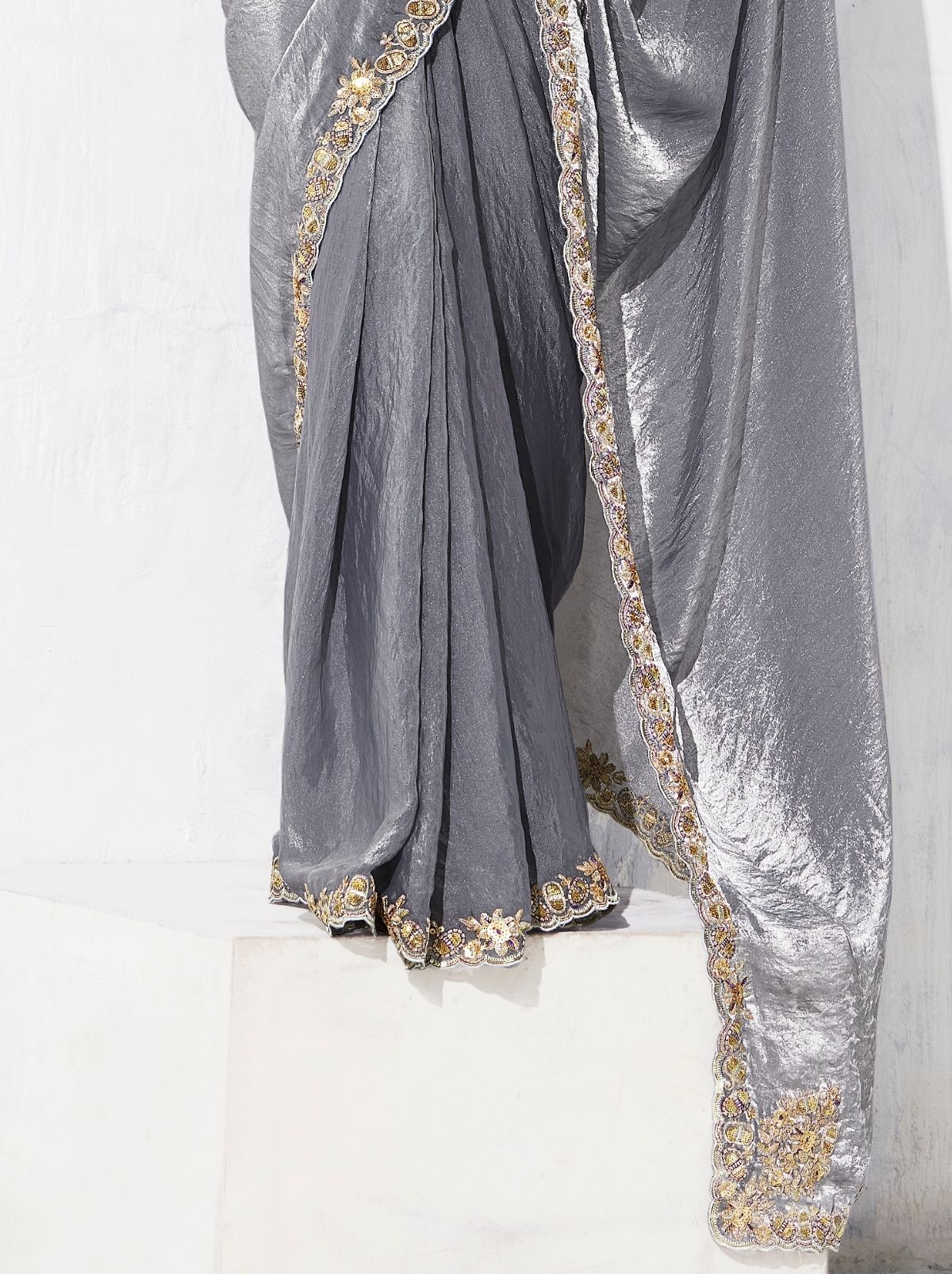 Pewter Gray Premium Fancy Silk Saree for Special Occasions