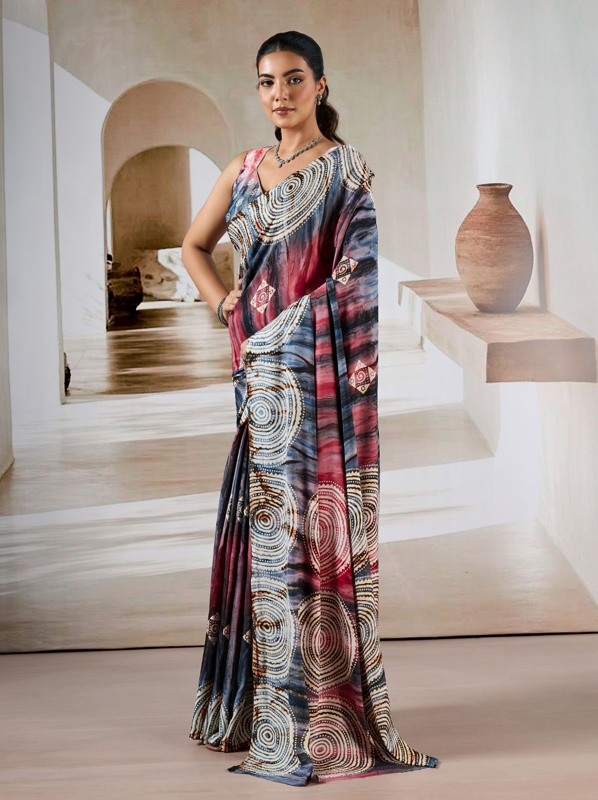 Pewter Gray Premium Modal Satin Silk Saree - TrendOye