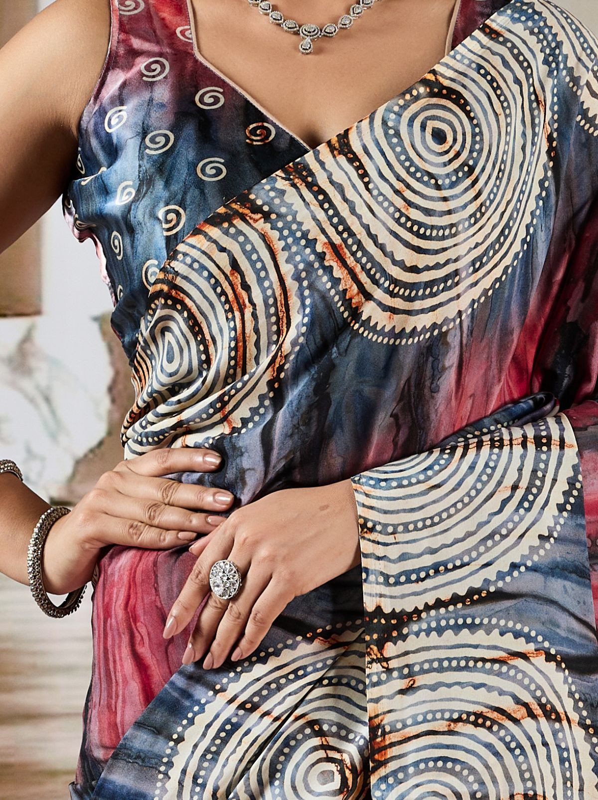 Pewter Gray Premium Modal Satin Silk Saree - TrendOye