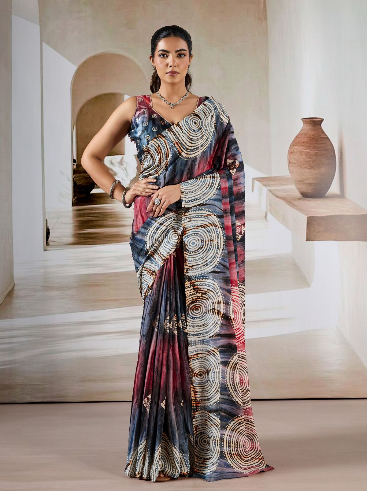 Pewter Gray Premium Modal Satin Silk Saree - TrendOye