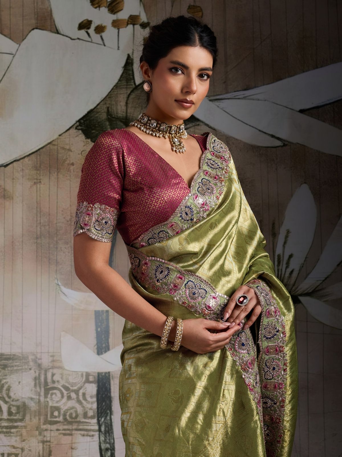 Apple Green Banarasi Silk Celebration Saree With Blouse Piece