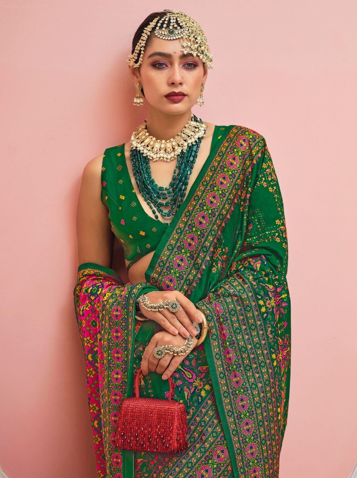 Forest Green Banarasi Silk Saree With Meenakari Work