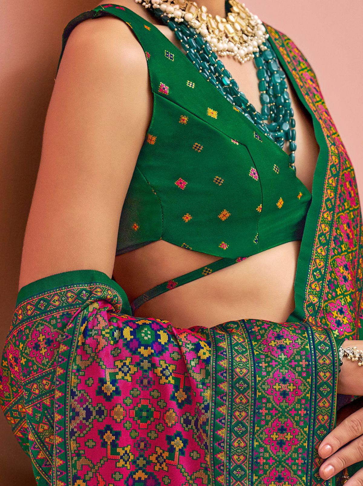 Forest Green Banarasi Silk Saree With Meenakari Work
