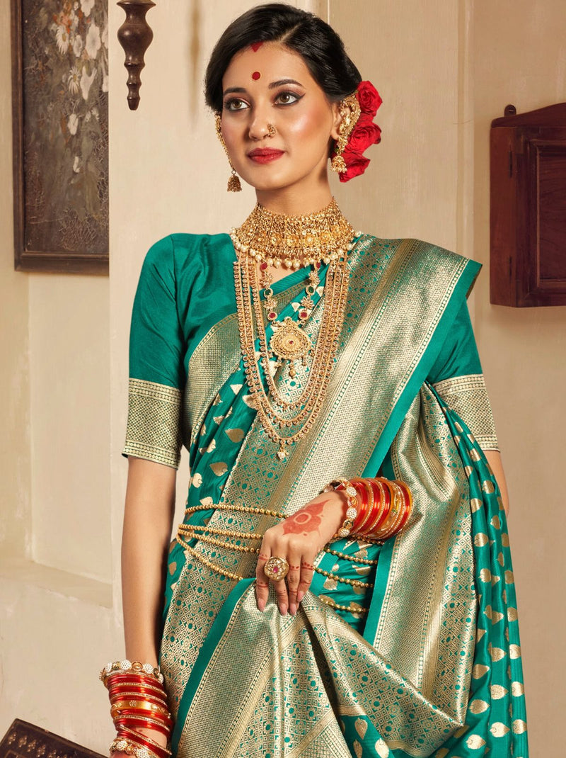 Jungle Green Premium Banarasi Designer Saree