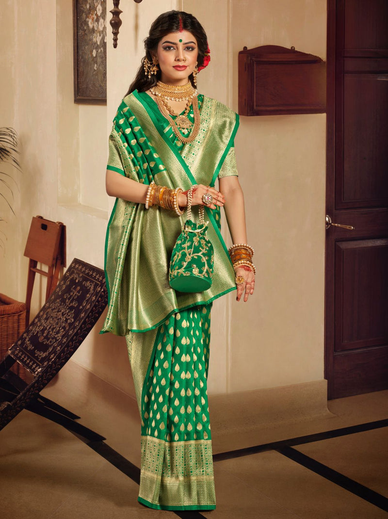 Forest Green Premium Banarasi Designer Saree - TrendOye