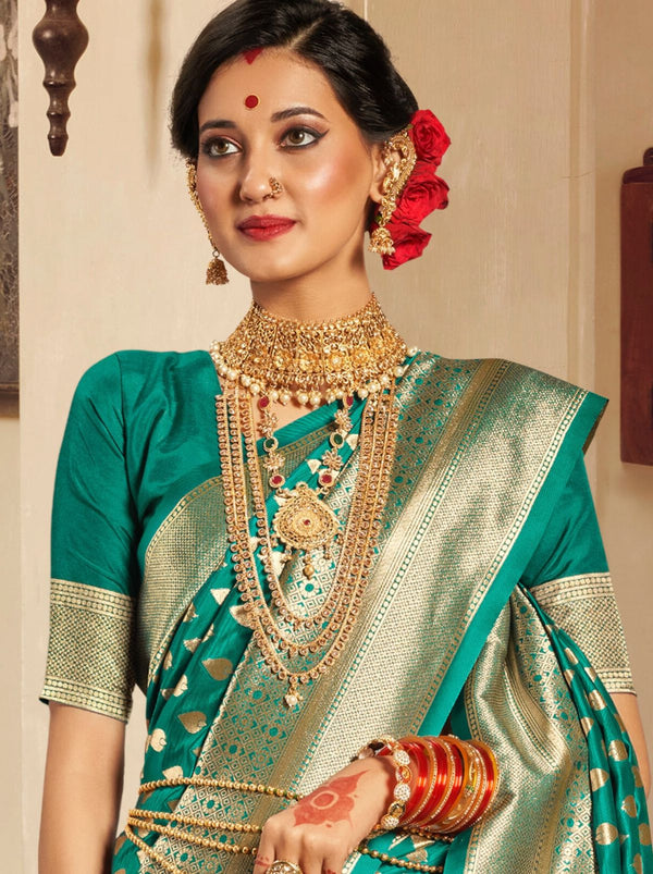 Jungle Green Premium Banarasi Designer Saree