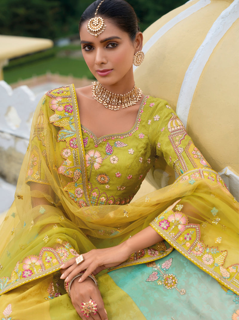 Apple Green Wedding Lehenga Set With Zari Work - TrendOye