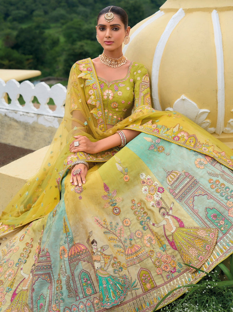 Apple Green Wedding Lehenga Set With Zari Work - TrendOye