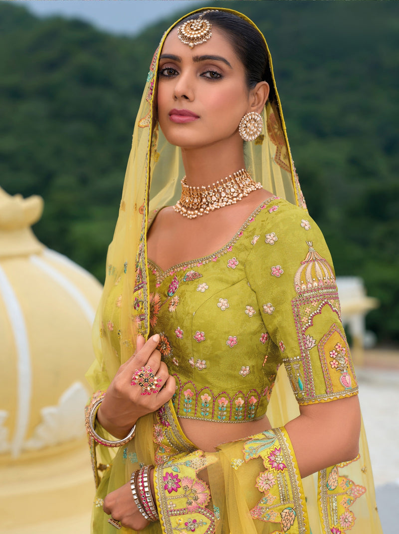 Apple Green Wedding Lehenga Set With Zari Work - TrendOye