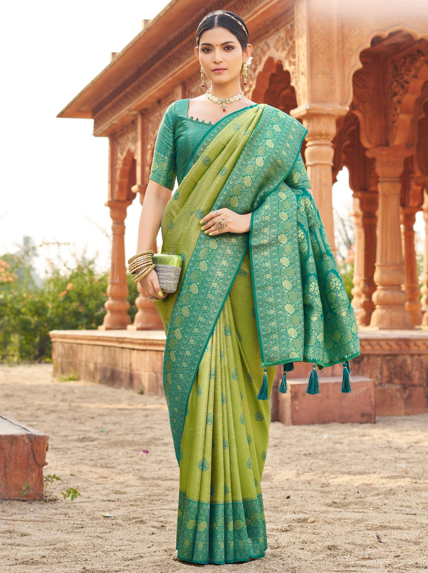 Apple Green Premium Soft Silk Festive Saree - TrendOye