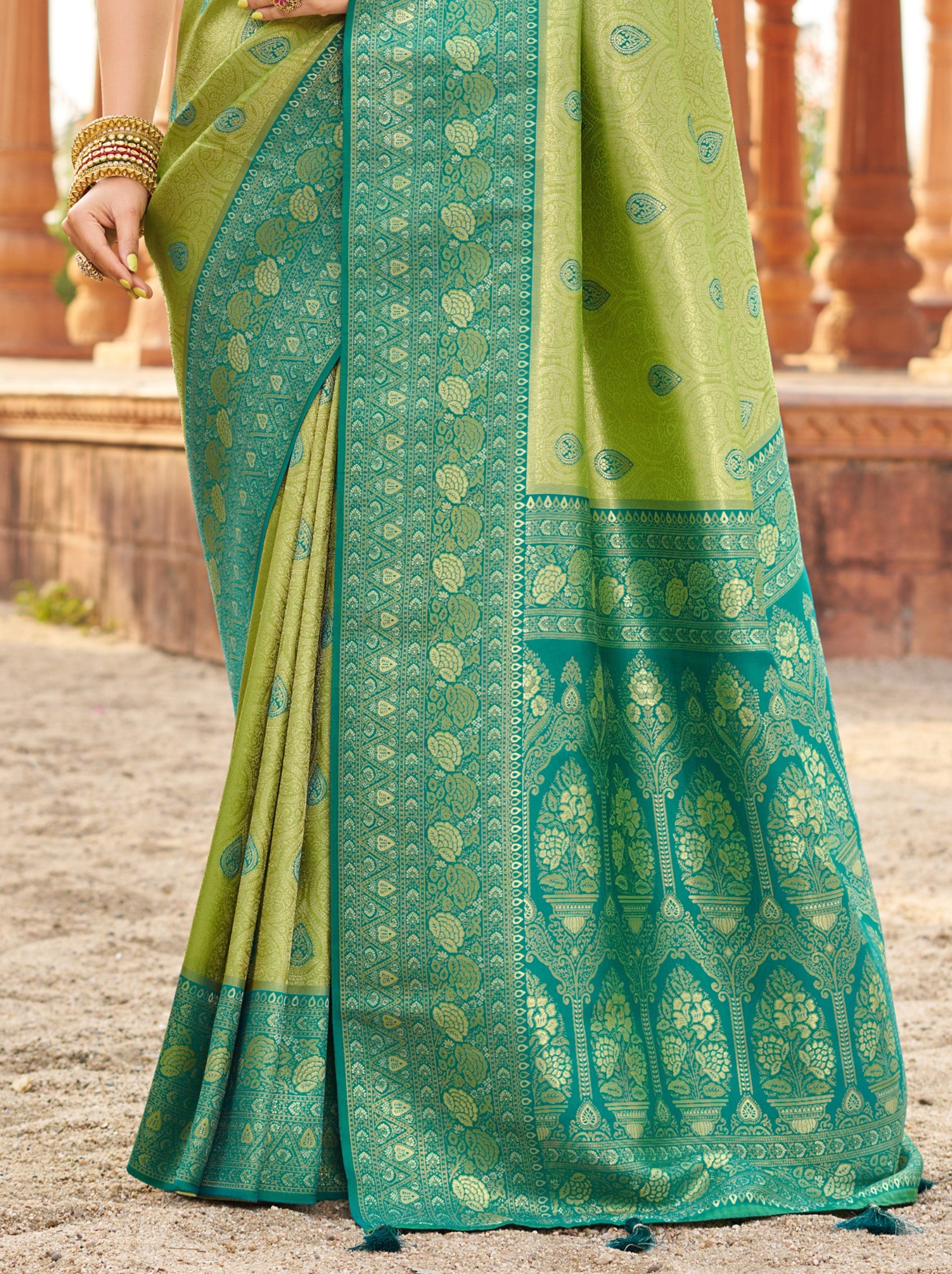 Apple Green Premium Soft Silk Festive Saree - TrendOye