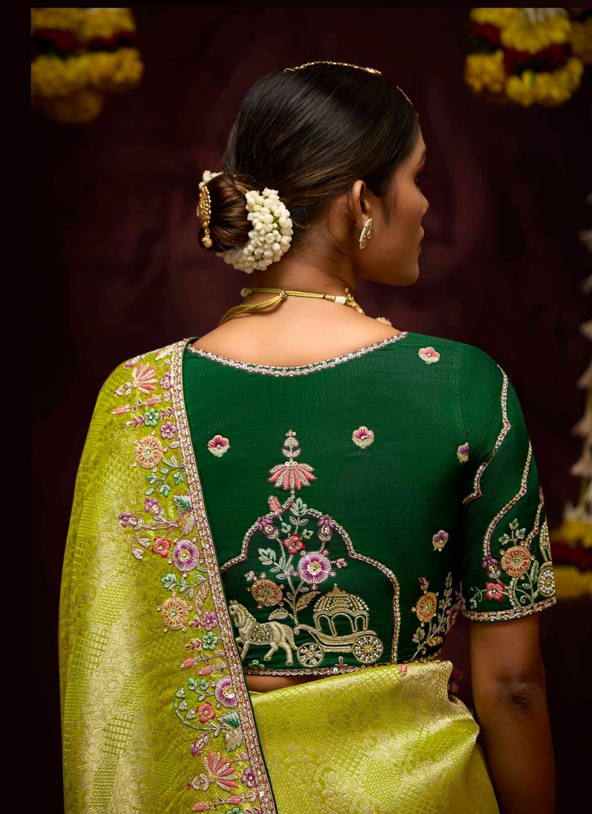 Apple Green Designer Banarasi Kanjivaram Silk Saree for Wedding - TrendOye