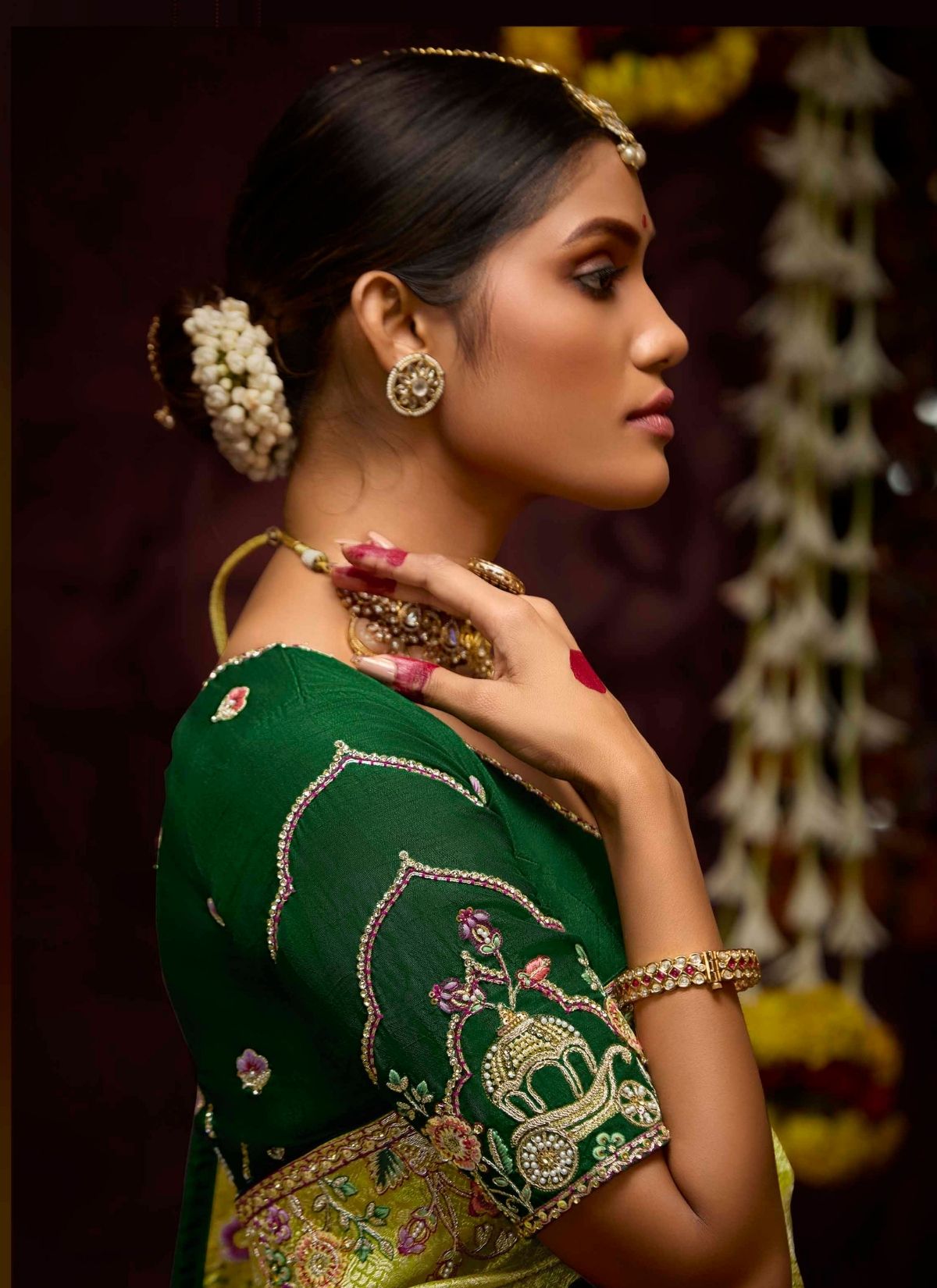 Apple Green Designer Banarasi Kanjivaram Silk Saree for Wedding - TrendOye